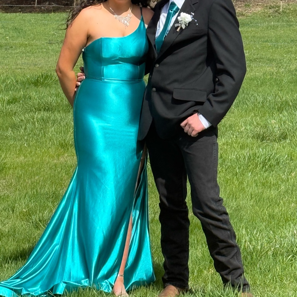 Elegant Teal Satin Gown